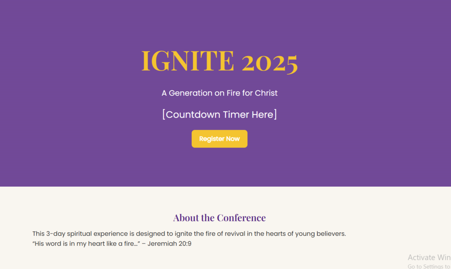 church event landing page